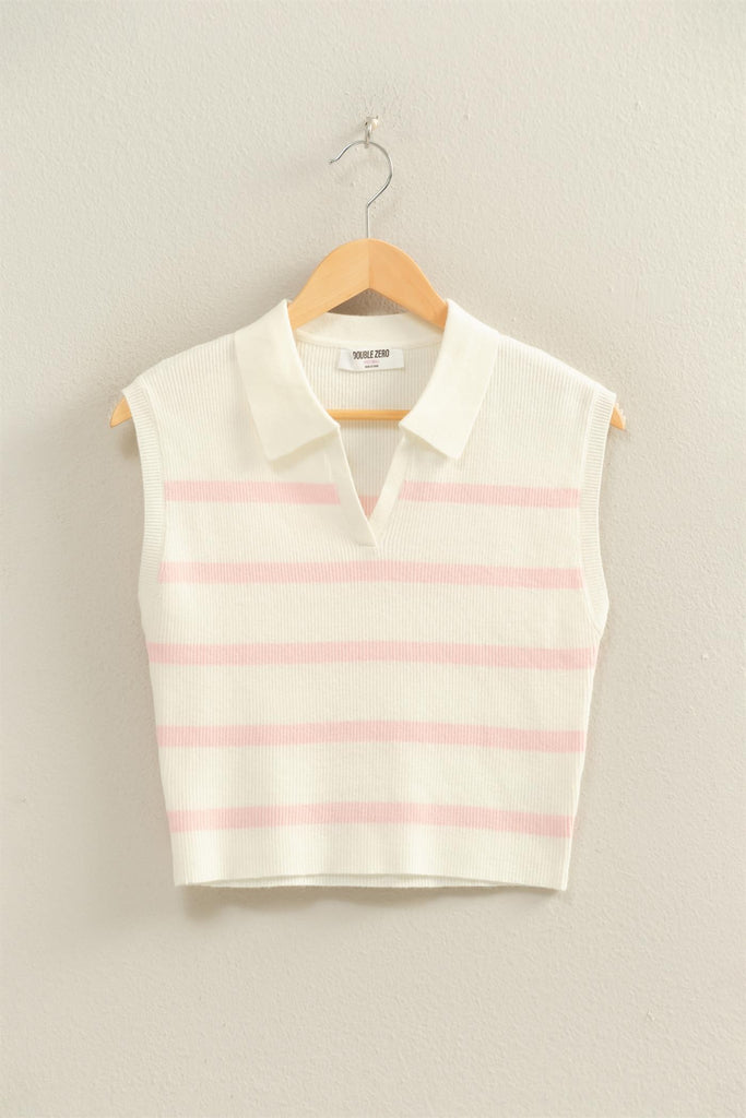 Collared Striped Polo Vest Top