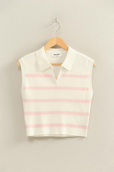 Collared Striped Polo Vest Top
