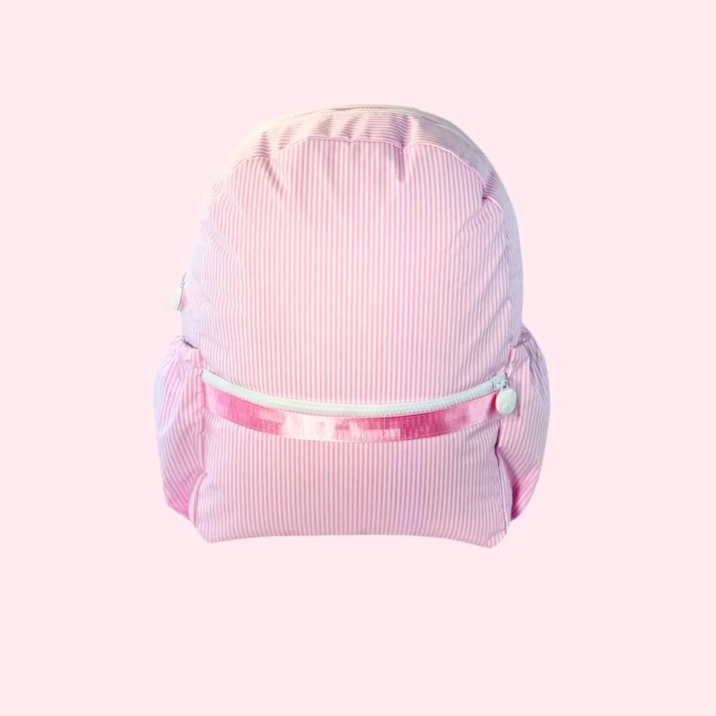 Kid's Pink Preppy Stripe Glossy Medium Backpack w/ Pockets