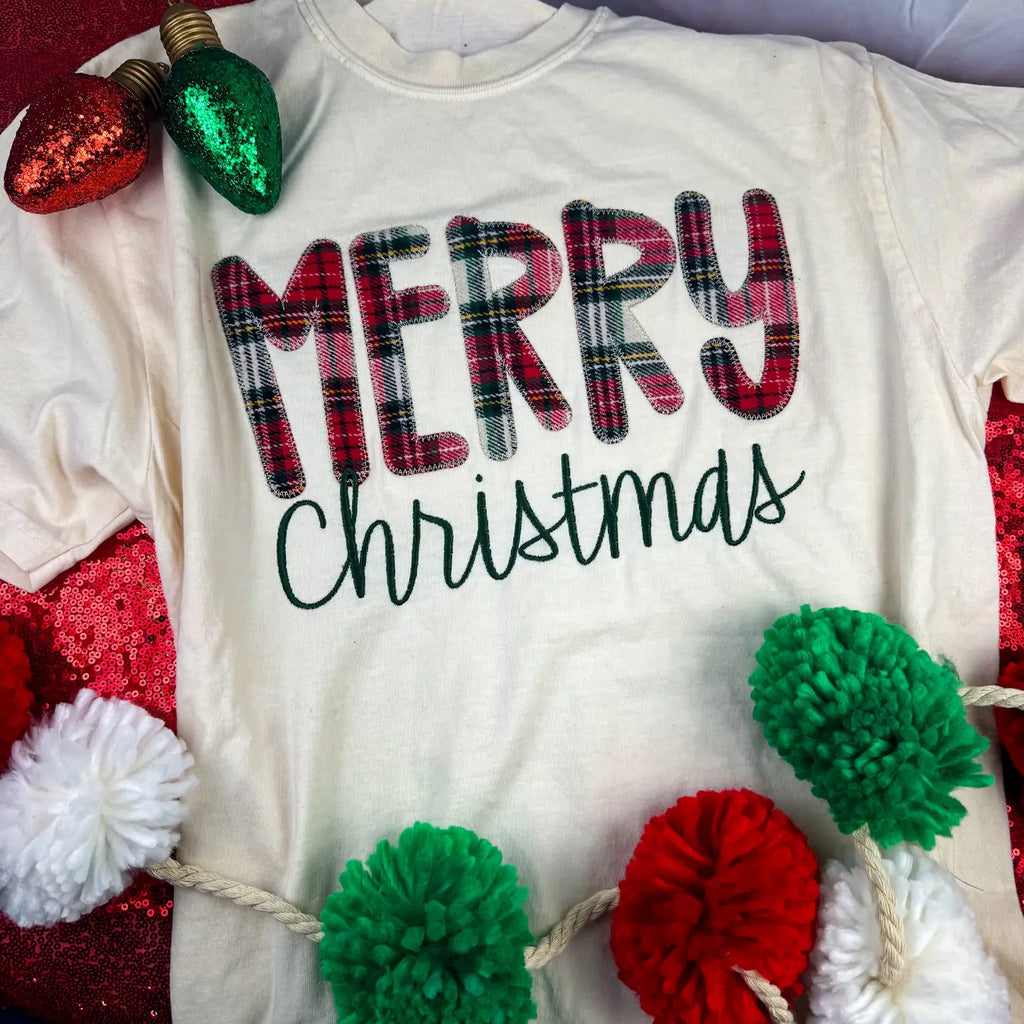 Merry Christmas Plaid Short Sleeve Tee