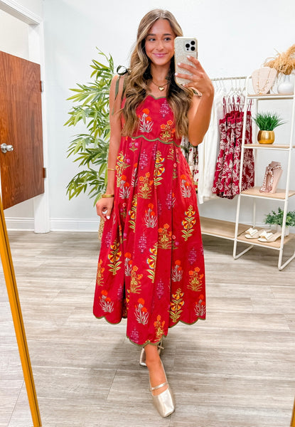 Floral Print Tie Strap Midi Dress