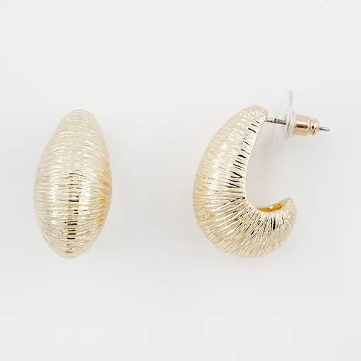 Worn Gold Hammered Teardrop Hoop .75" Earring