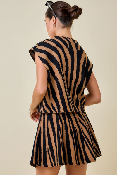 Tiger Print Mock Neck Sweater Top