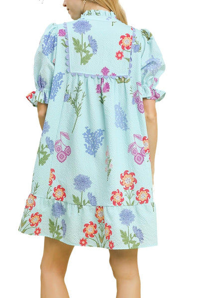 Multi Flower Print V-Neck Dress