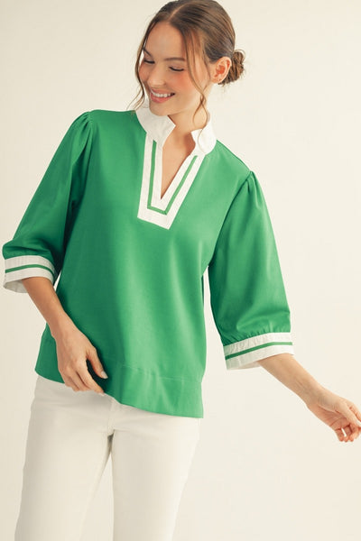 Contrast Accent Standing Neck Top