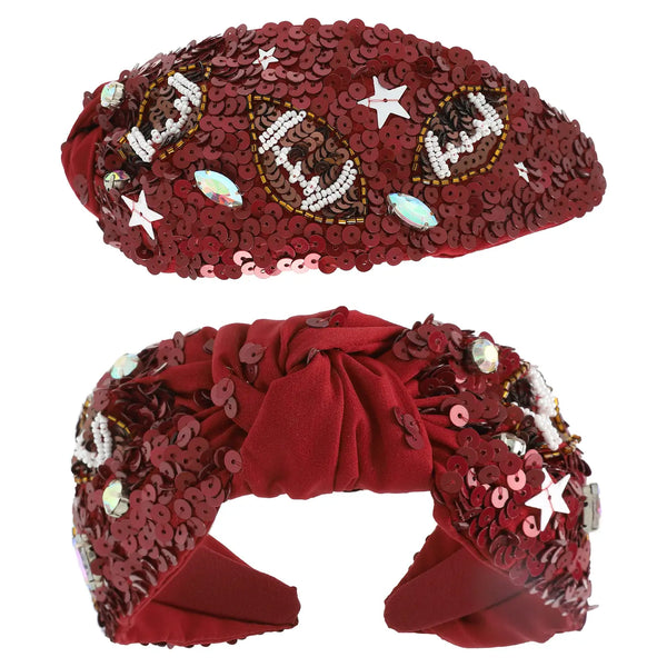 Football Top Knotted Jeweled Beaded Headband