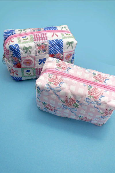 Quilted Cotton Floral Bow Pouch Bag