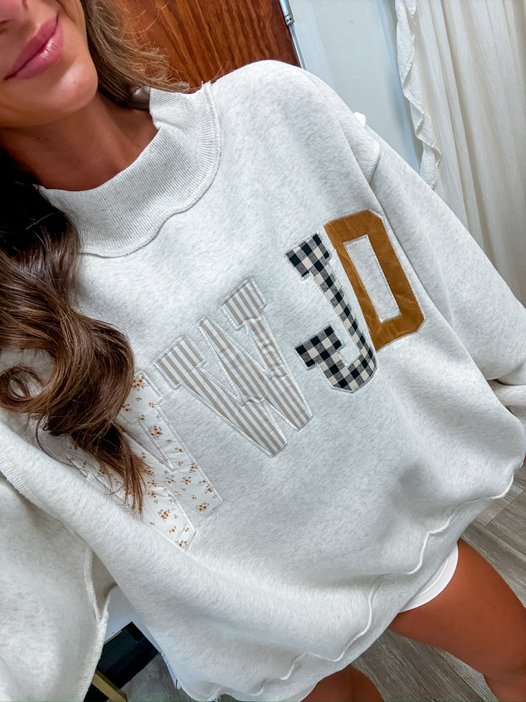 WWJD Embroidered Mock Neck Sweatshirt