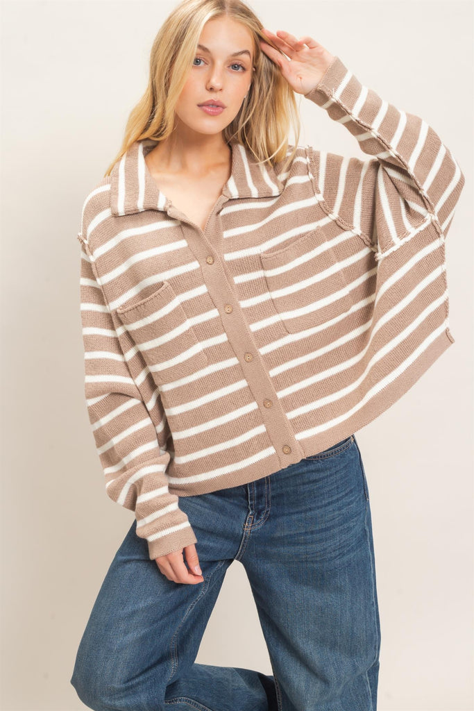Striped Button Front Cardigan