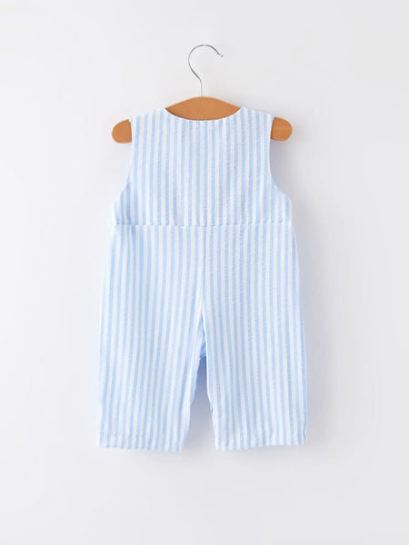 Chicken Embroidery Blue Boy Romper