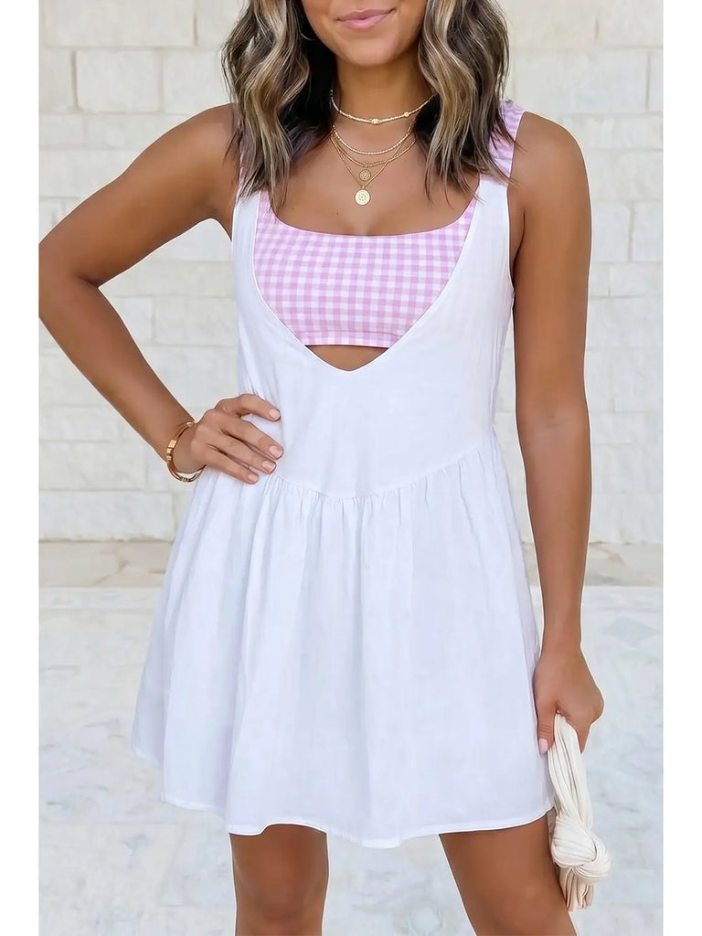 Gingham Contrast Patchwork Mini Dress
