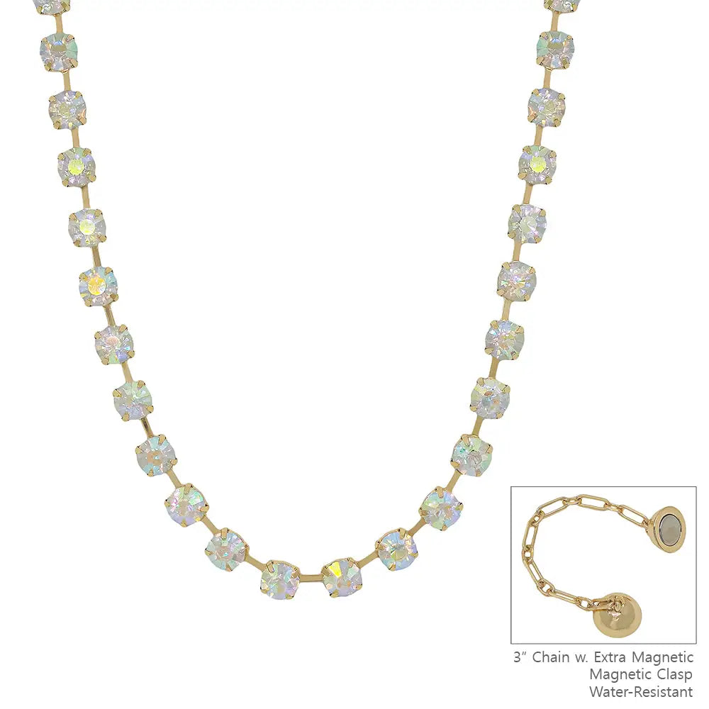 Water Resistant Clear Ab Crystal 8mm Stone Magnetic Closure 17" Necklace