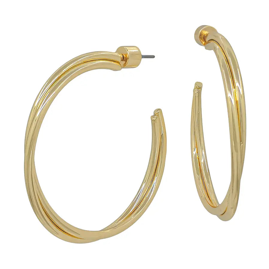 Gold Twisted 2" Hoop Earring