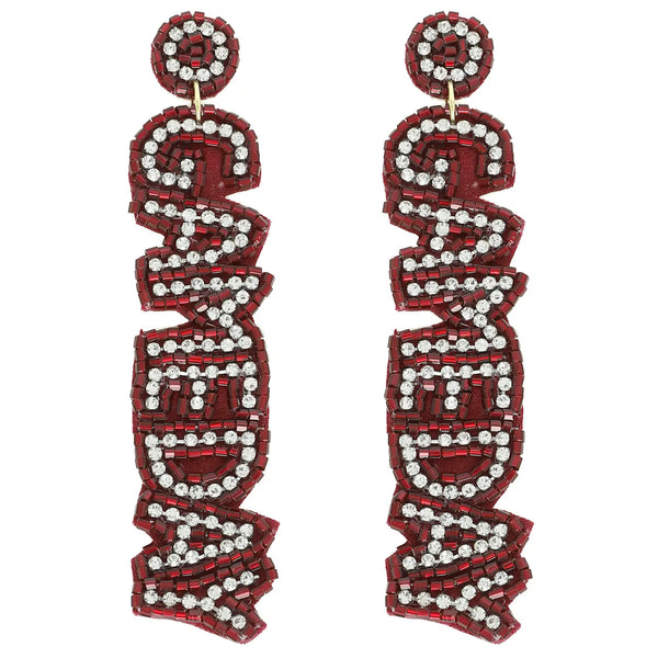 Game Day Letter Beaded Rhinestone Post Earrings