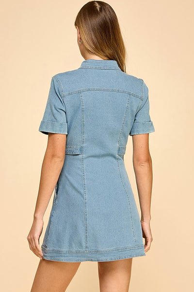 Shirt Neck Denim Mini Dress