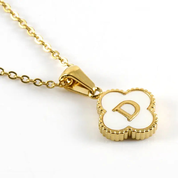 Clover Shell Initial Charm 18K Golden Steel Necklace