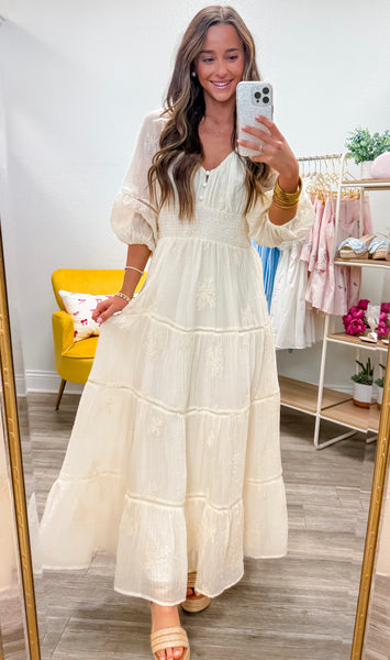 Embroidered Floral Midi Dress