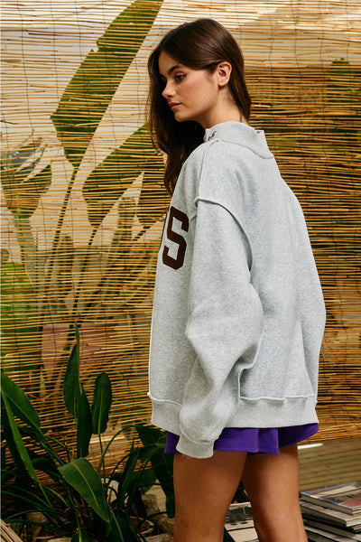 Embroidered "Jesus" Mock-Neck Sweatshirt