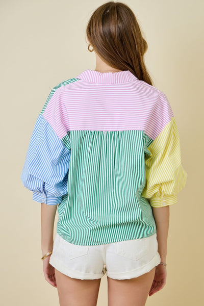 Multi Colorblock Stripe Button Down Top