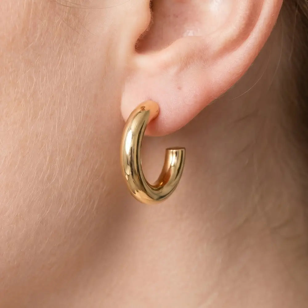 Gold Dipped Chunky Tube Hoop Earrings