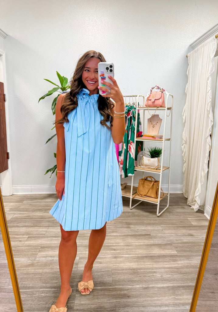 Ruffle Neck Tie Sleeveless Mini Dress