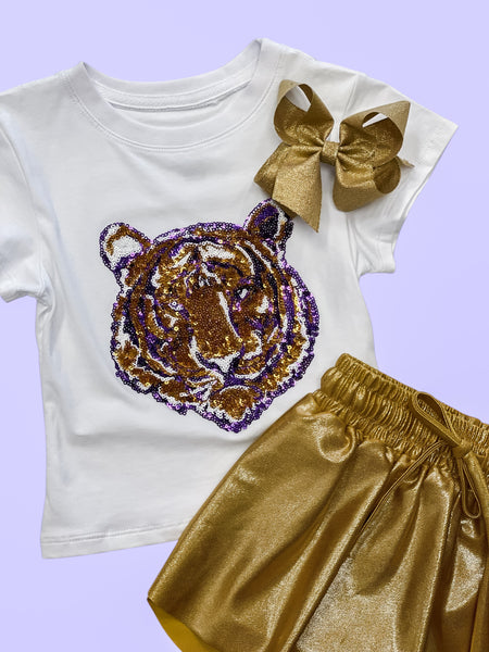 Girl's Sequin Tiger Face Boxy Tee