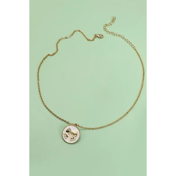 Round Epoxy Bow Pearl Necklace