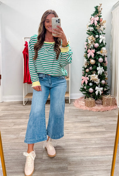 Oversized Stripe Knit Top W/ Contrasting Rib