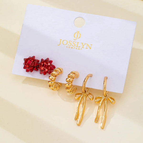 Holiday Present Bow & Ribbon Hoop Earring Set