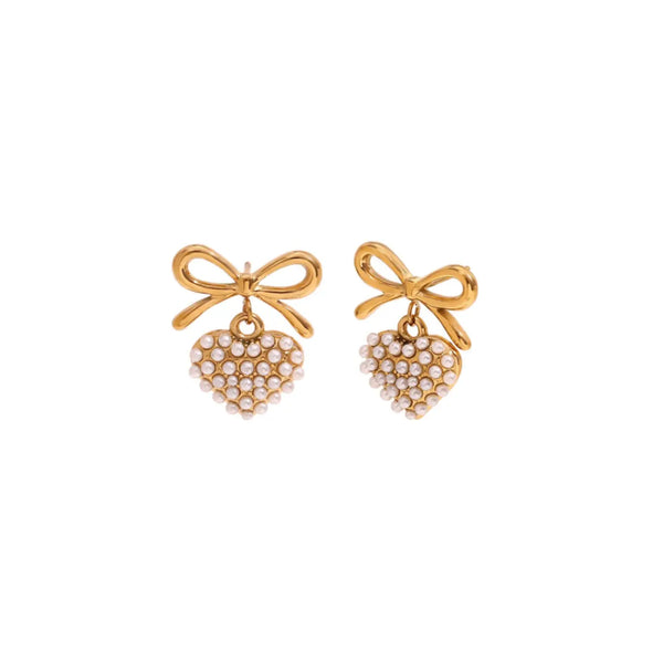 Caroline Heart Bow Earrings~ 18k Gold Plated Stainless Steel