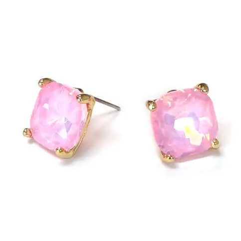 Pastel Pink 1.5" Squared Glass Crystal Stud Earring