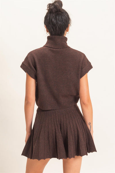 Turtleneck Crop Top & Pleated Skirt Set