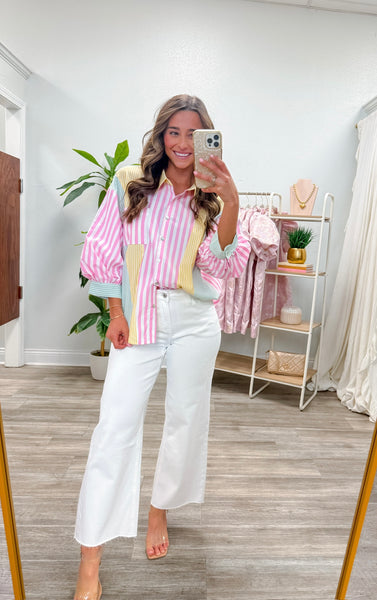 Stripe Mix-match Button Down Top