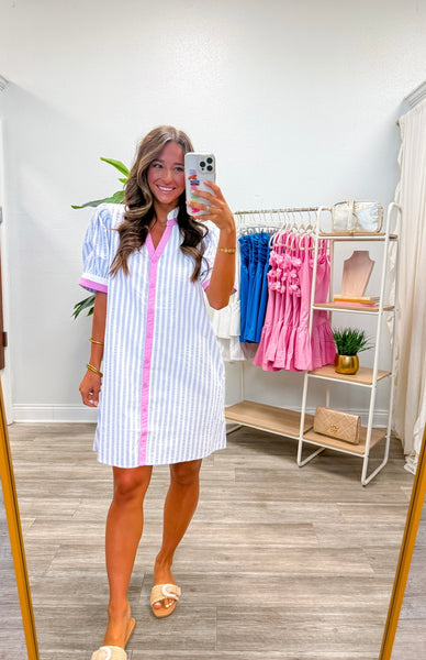 Button Down Stripe Shift Dress