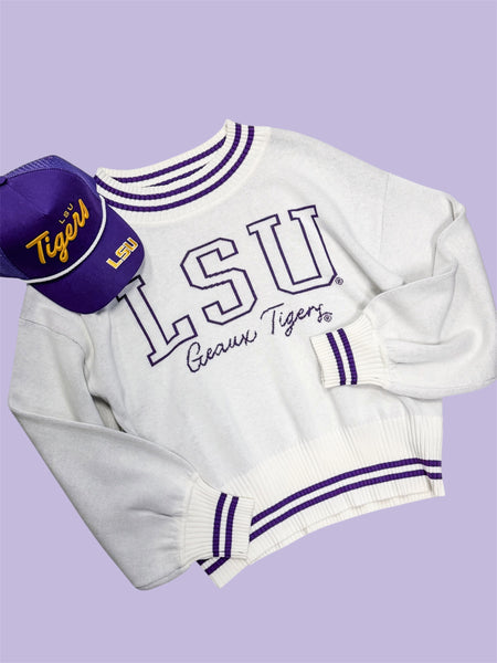 Lsu Queen Oversized Striped Crew Sweater