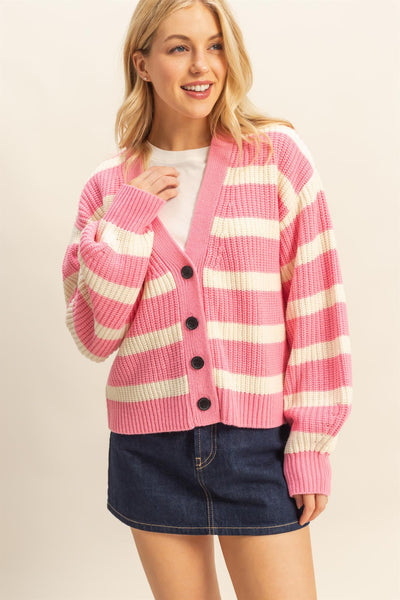 Striped Sweater Cardigan W/ Button Front