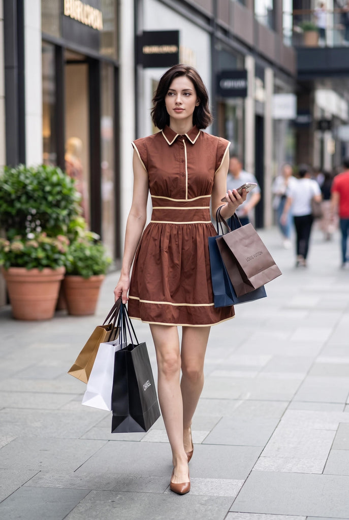 Contrast Piping Sleeveless Fit & Flare Mini Dress