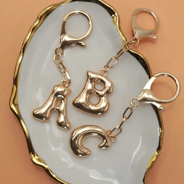 Bubble Letter Monogram Bag Charm Key Chain