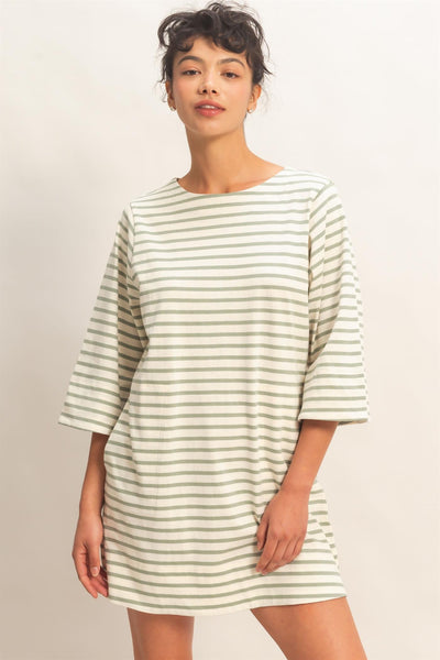 Striped Round Neck Half Sleeve Dress