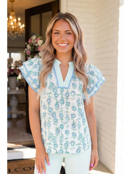 Floral Striped Contrast Patchwork Blouse