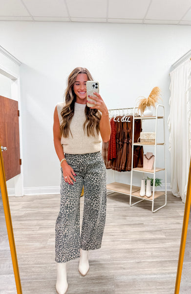 Leopard Print Barrel Pants