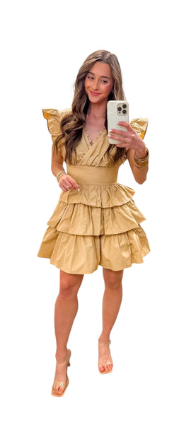 Short Sleeve Cotton Ruffled Mini Dress