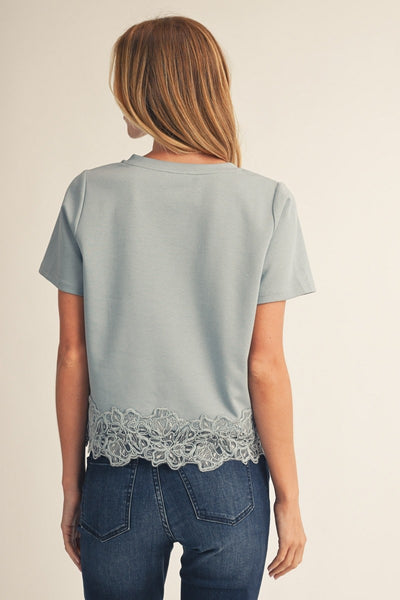 Lace Patch Hem Detail Solid Top