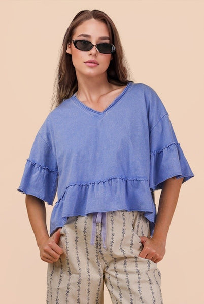 Mineral Washed Ruffle Detail Top