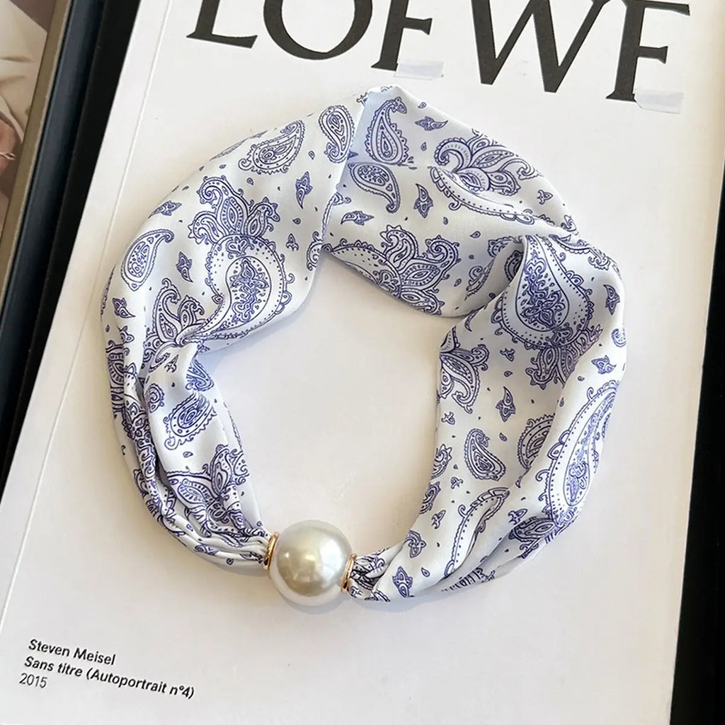 Pearl Magnetic Silk Scarf Necklace