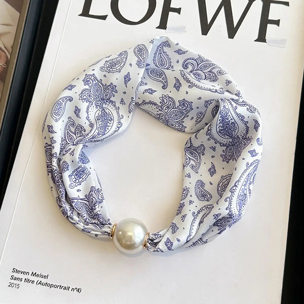 Pearl Magnetic Silk Scarf Necklace