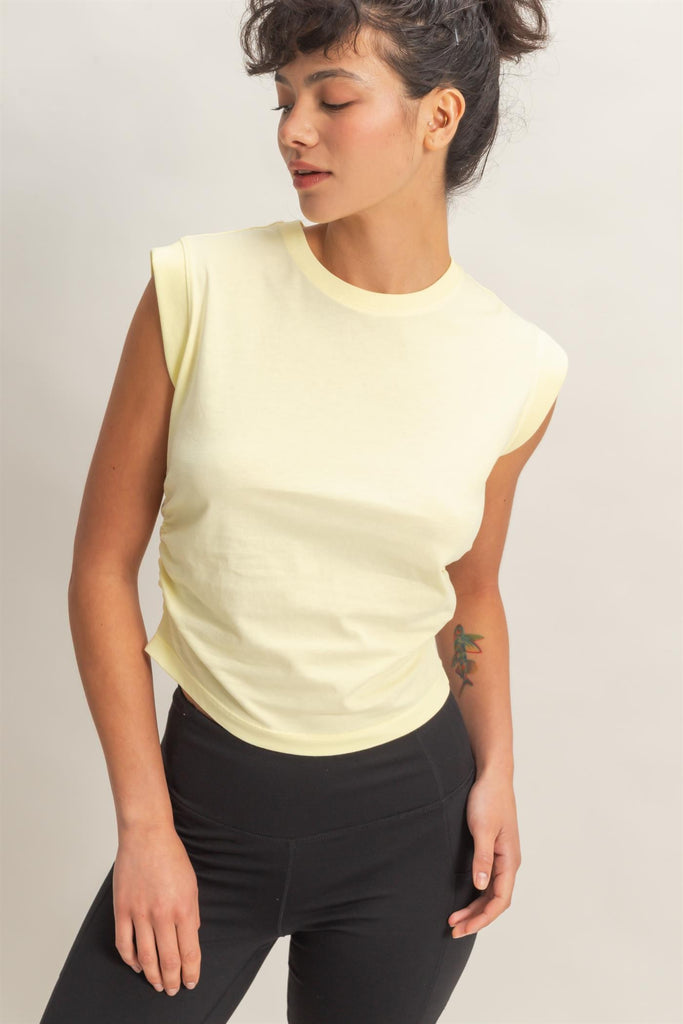 Ruched Waist Sleeveless Cotton Top