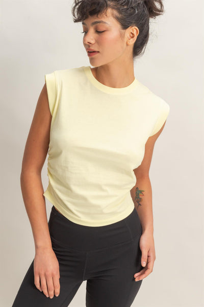 Ruched Waist Sleeveless Cotton Top