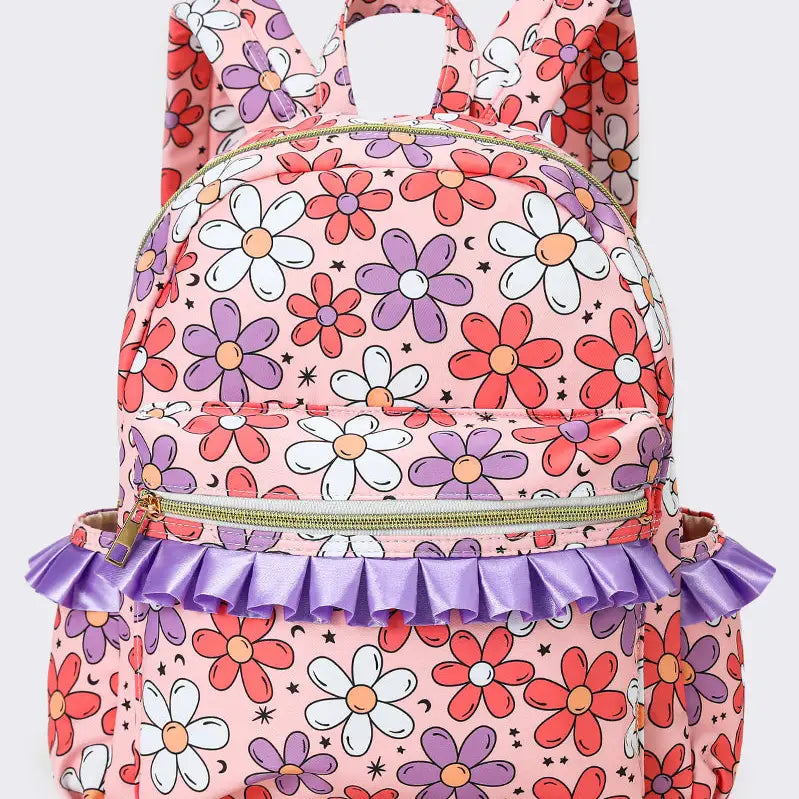 Flower Printed Girls Ruffle Backpack