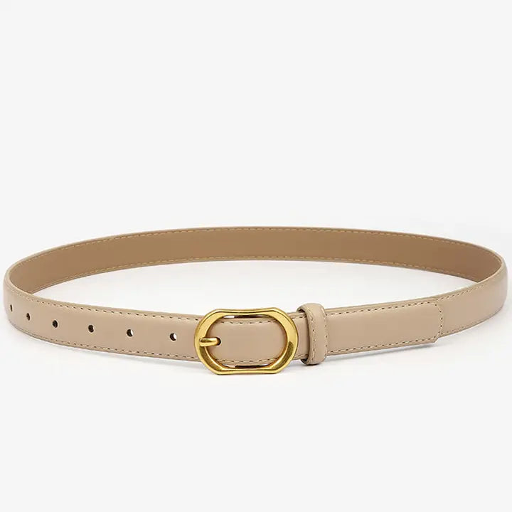 Gold Round Buckle Slim Belt